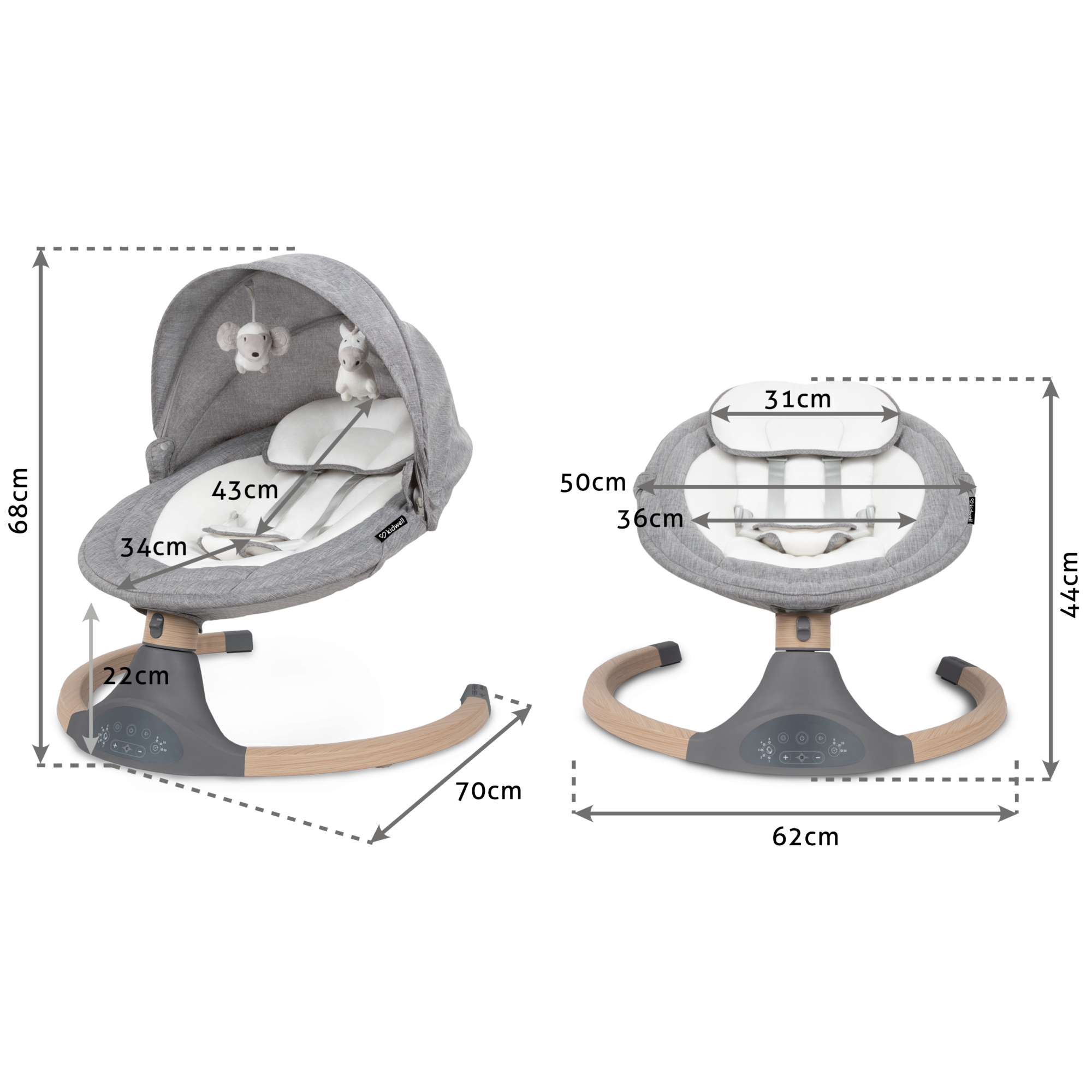 Bujaczek leżaczek elektryczny Kidwell LUXI Dark Melange/Wooden